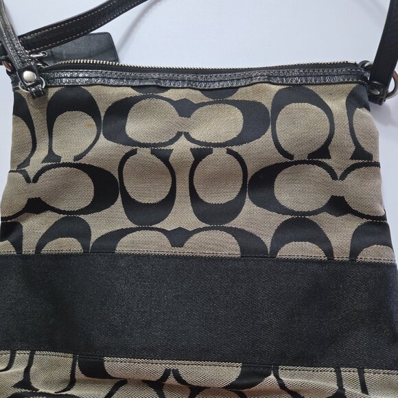 Coach Handbags - Signature Stripe Black Shoulder Handbag Tote Purse - Well Loved